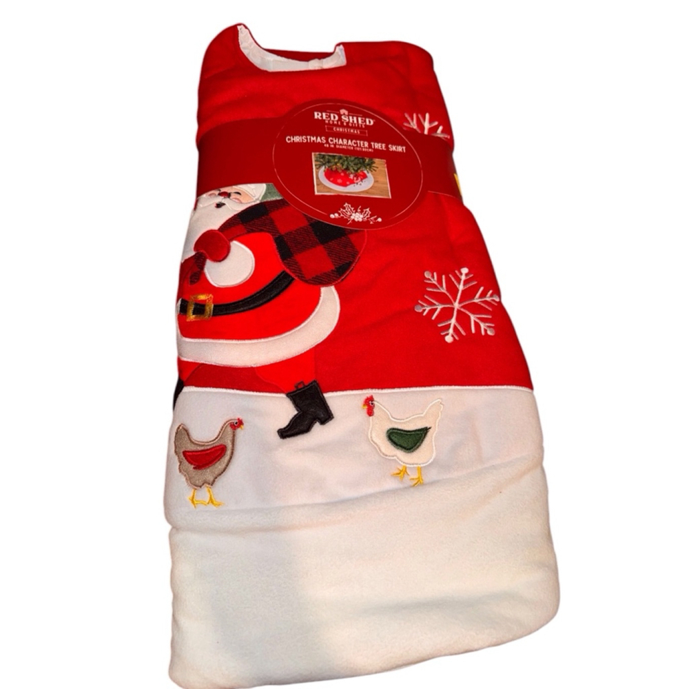 Red Shed Christmas Tree Skirt, 48in, Red & White Santa